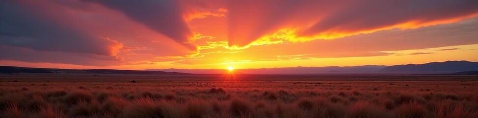 Dramatic sunset over Yellowstone's vast plains , clouds, travel