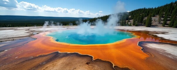 Ethereal, multicolored hot spring, Yellowstone's magic, heat, beautiful, nature
