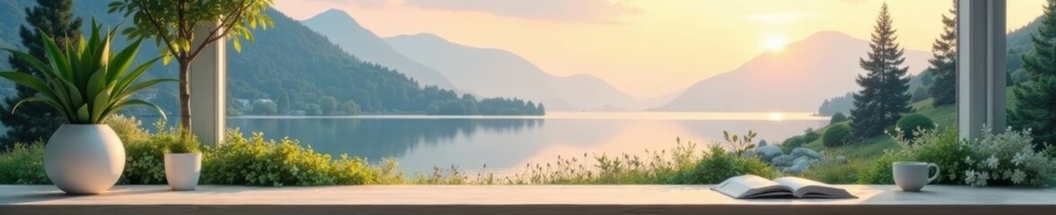 Obraz premium Calm nature scene poster in minimalist home office, work, photography