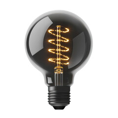 Vintage Edison Light Bulb with Spiral Filament Illuminated Against Transparent Background