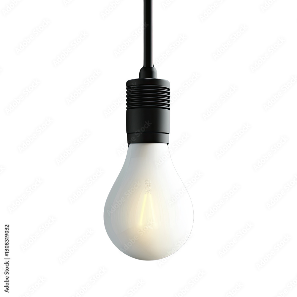 Poster minimalistic design of a hanging light bulb illuminating a dark space with soft glow and elegant bla