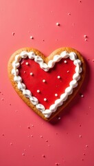 Empty red white gingerbread heart cookie, isolated , sweetheart, isolated