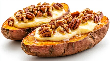 Delicious Twice-Baked Sweet Potatoes A Culinary Delight Featuring Creamy, Dreamy Filling and Crunchy Pecans, a Nutritious, Vibrant and Flavorful Dish Perfect as a Comfort Food Side, Featuring the