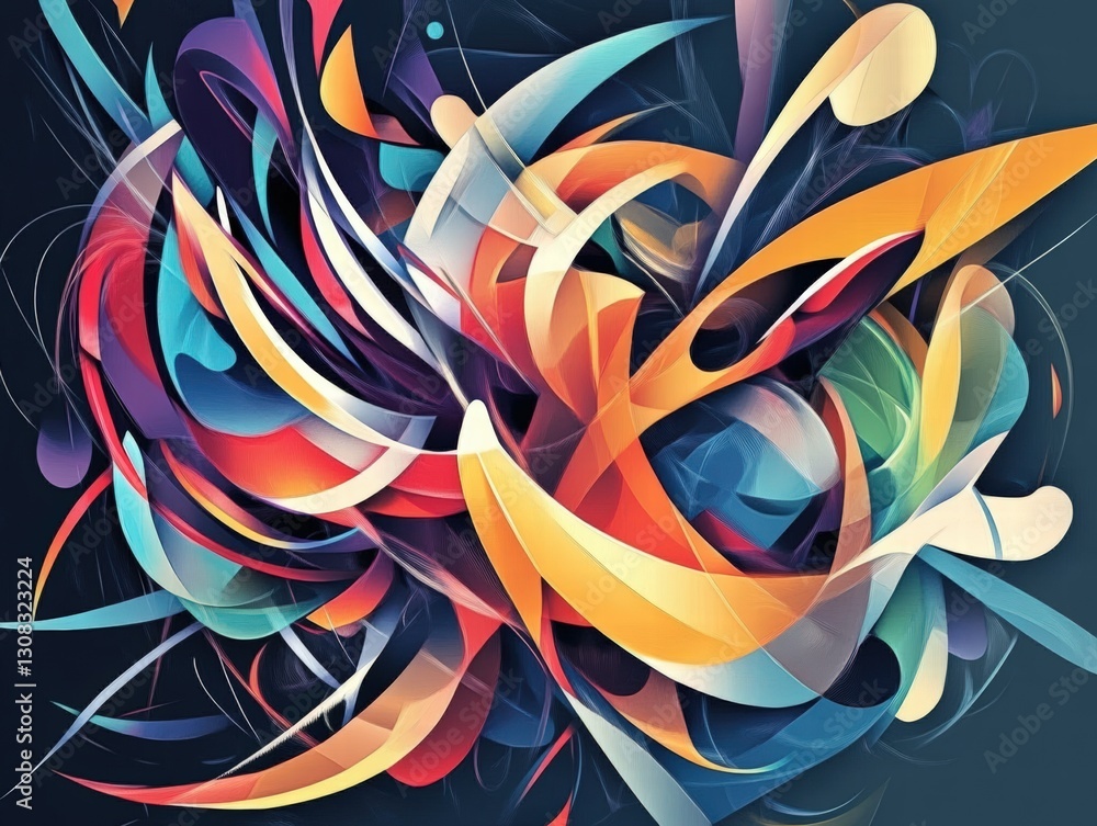 Poster vibrant and colorful abstract design with swirling patterns and dynamic shapes creating visual energ