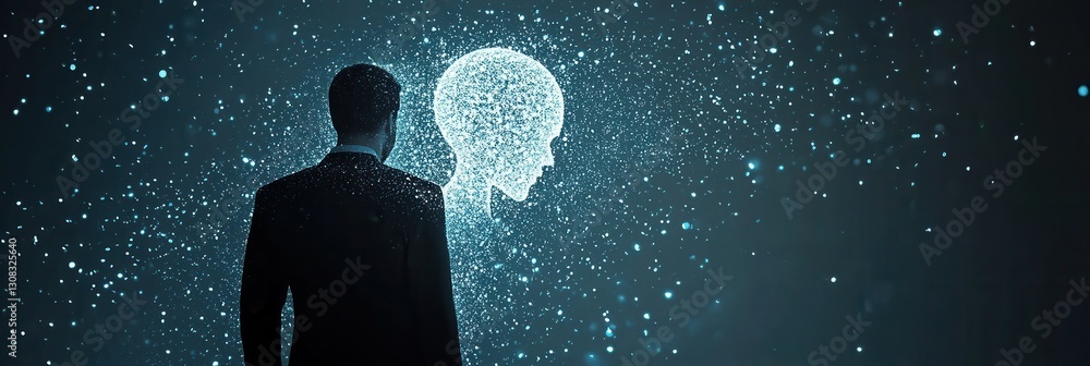 Leinwandbilder futuristic representation of ai driven politics with abstract digital particles forming human silhou