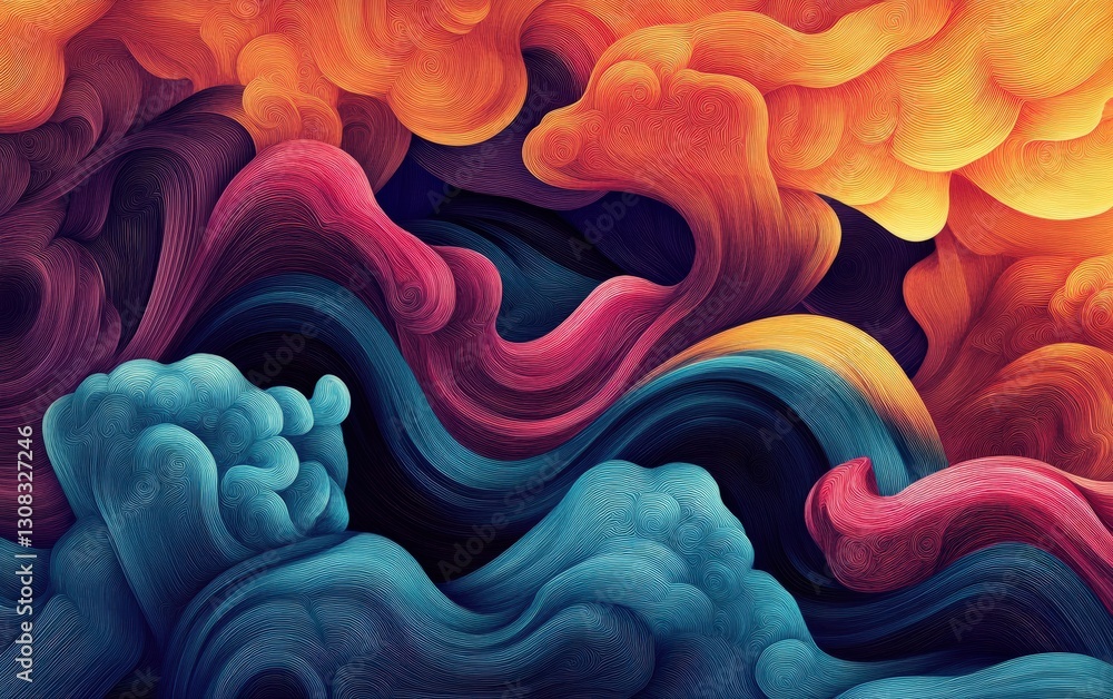 Poster bright and colorful abstract background with swirling shapes and dynamic patterns for creative use
