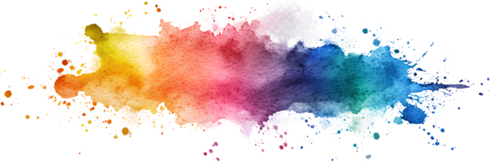  Watercolor splashes, 5 colors, isolated on a transparent background