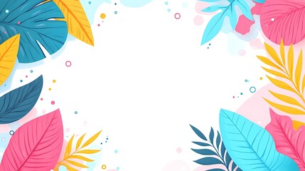 Fototapeta premium Colorful tropical leaves frame on white background.