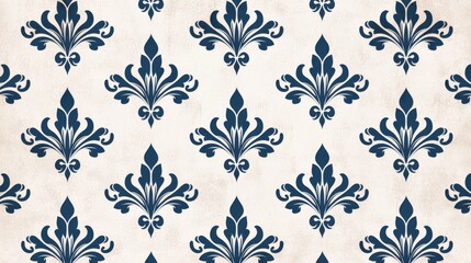 Elegant blue floral pattern design textile background seamless print vintage style indoor