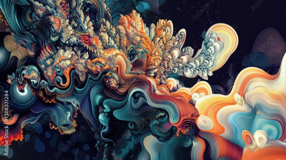 Poster vibrant and colorful abstract artwork displaying dynamic shapes and patterns for artistic expression