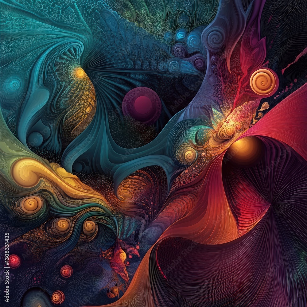 Poster Colorful abstract design featuring swirling patterns and shapes creating a dynamic and artistic vibe