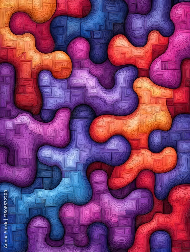 Poster vibrant and colorful abstract pattern featuring swirling shapes and dynamic lines in vivid hues
