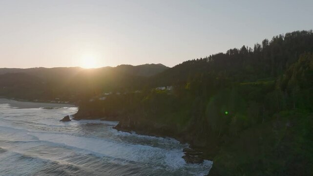 Sunrise in Neskowin Oregon on Highway 101 Pacific Ocean Waves Crashing at Neskowin Ghost Forest and Haystack Rock