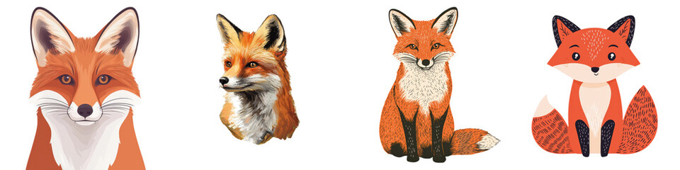 Obraz premium Enchanting collection of playful and charming fox designs in various styles and poses These adorable vulpine characters are perfect for use in wildlife nature and outdoor themed projects