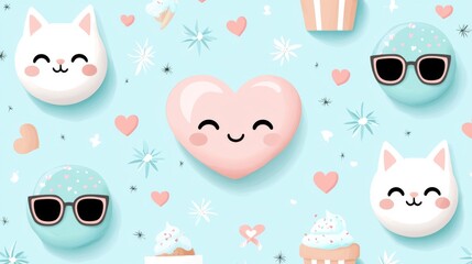 Cute animals and sweet treats whimsical background digital art playful environment adorable concept