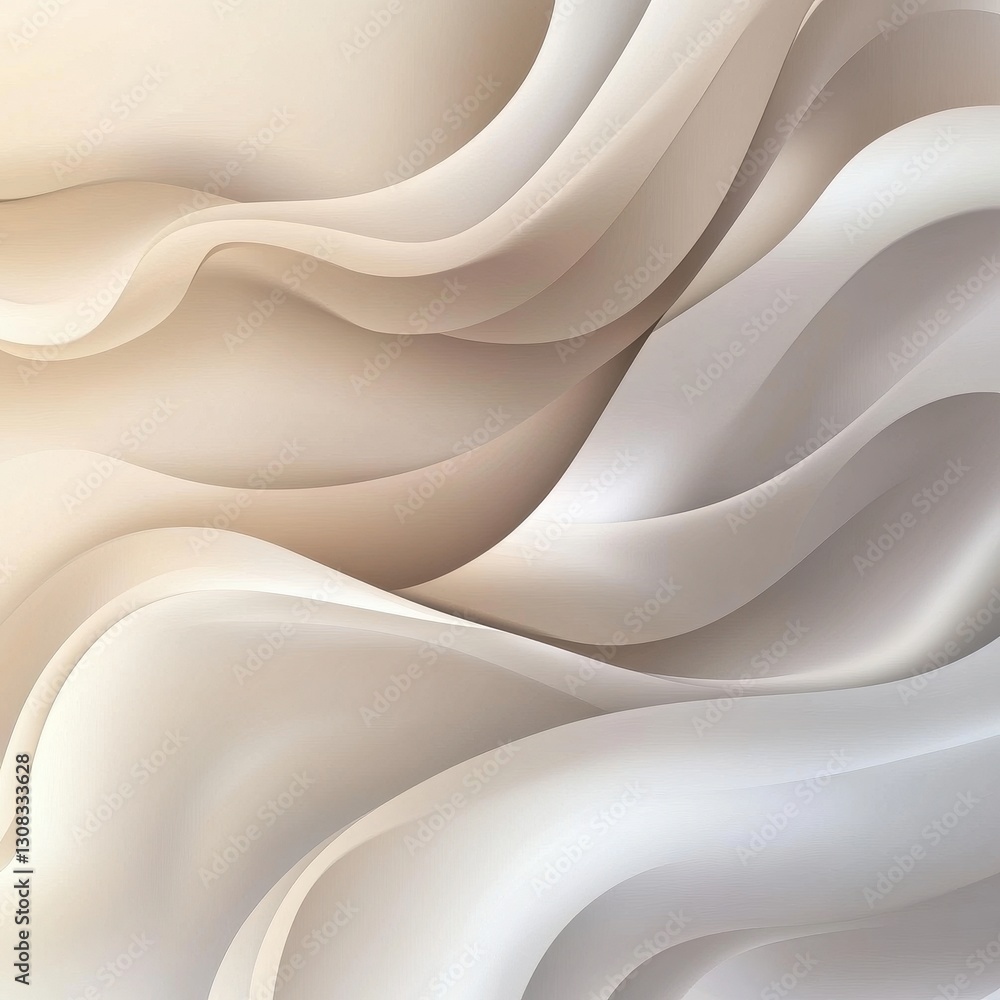 Poster an elegant abstract background featuring soft, flowing wavy shapes in shades of white and beige, cre