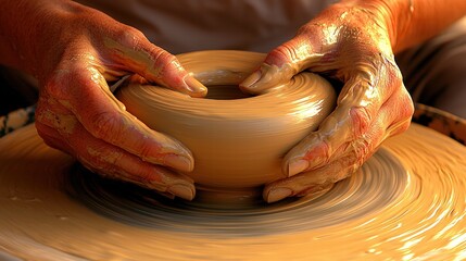 Skilled artisan creating beautiful pottery on a wheel in a bright and inviting studio space