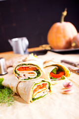 Ham roll with cheese and vegetables