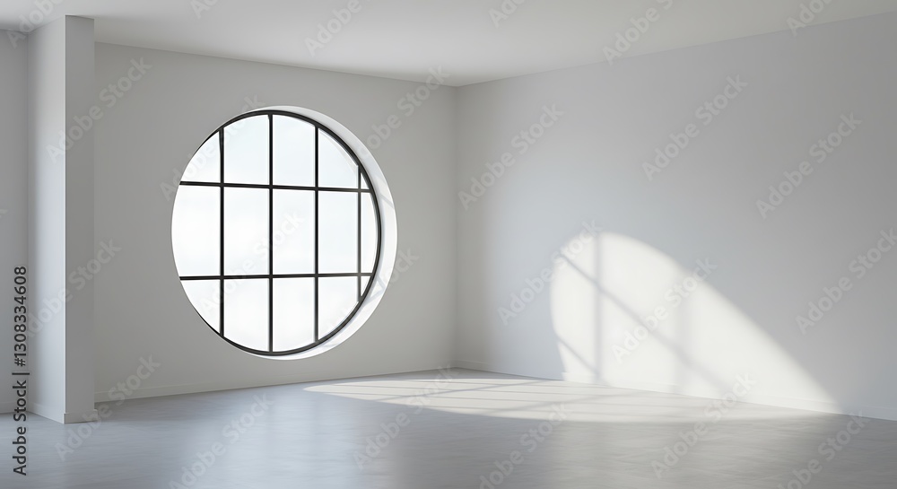 Aufkleber architecture interior background empty room with round window 3d render