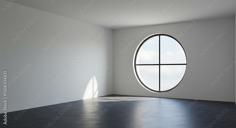Aufkleber architecture interior background empty room with round window 3d render