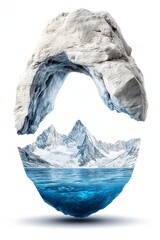 Obraz premium Abstract Gray Rock Reveals Serene Mountain Landscape and Blue Water