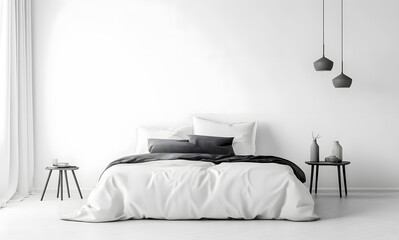 3D rendering of a white bedroom