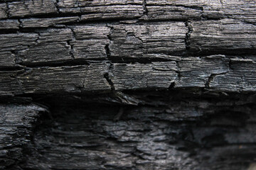 Details on the surface of charcoal. Charcoal texture background. Burned wood texture. Black...