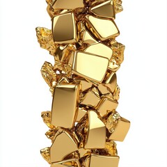 An impressive display of a pile of gleaming gold cubes stacked together on a soft white surface for aesthetic appeal