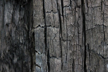 Details on the surface of charcoal. Charcoal texture background. Burned wood texture. Black charcoal surface texture.
