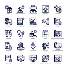 Project Management Icon pack for your website, mobile, presentation, and logo design. Project Management Icon dual tone design. Vector graphics illustration and editable stroke.
