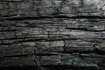 Details on the surface of charcoal. Charcoal texture background. Burned wood texture. Black charcoal surface texture.