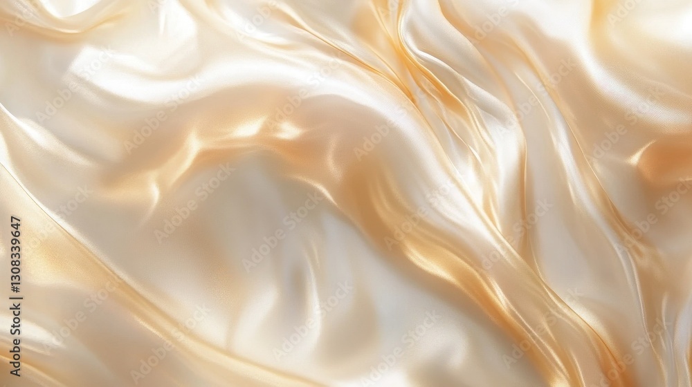Poster a close-up view of a luxurious white silk fabric adorned with elegant gold patterns, showcasing the 