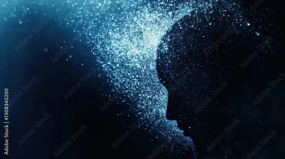 Poster Digital particles create human silhouette in futuristic background symbolizing AI driven politics and innovation Generative AI