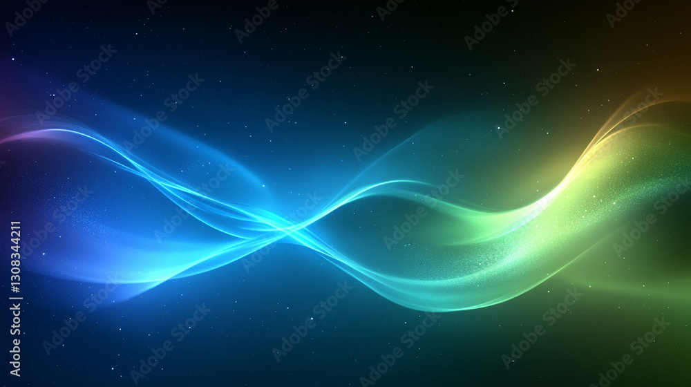 Poster blue and green blurred motion background representing calm, growth, harmony, and change with fluid, 