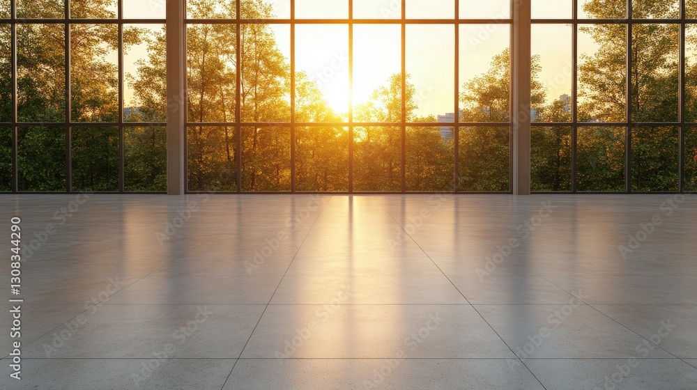 Poster bright room with a large window offering natural light and scenic views for a tranquil and inviting 