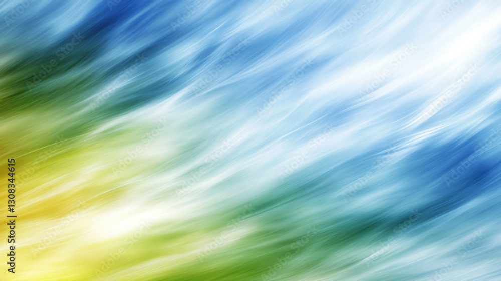Poster blue and green blurred motion background representing calm, growth, harmony, and change with fluid, 