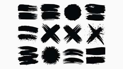 High-Resolution Digital Illustration of Black Paintbrush Strokes in a Grid Layout