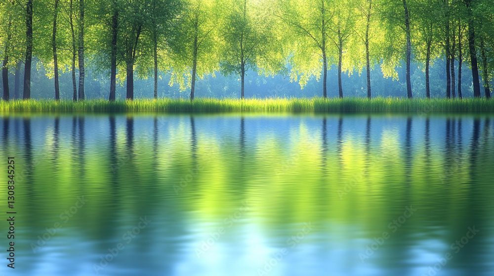 Poster blue and green blurred motion background representing calm, growth, harmony, and change with fluid, 