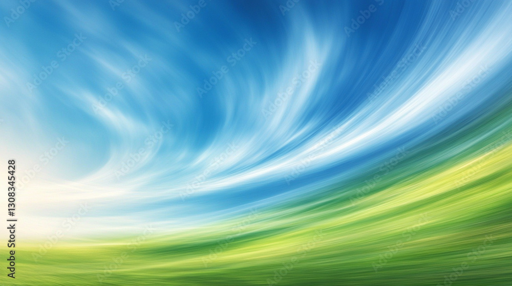 Poster blue and green blurred motion background representing calm, growth, harmony, and change with fluid, 