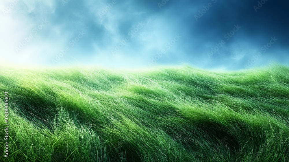Poster blue and green blurred motion background representing calm, growth, harmony, and change with fluid, 