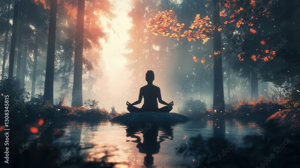 Poster meditation in nature under soft natural light creating a peaceful ambiance and a sense of tranquilit