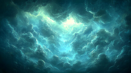 Dark blue clouds with light emanating from the center of the sky