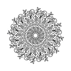 Elegant floral mandala vector with intricate line art for coloring books, henna, and tattoos. Stylish ethnic, tribal, boho, and spiritual designs, perfect for mindfulness, healing, creative expression