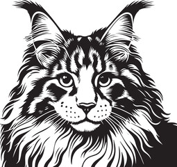 Maine coon cat vector in black and white