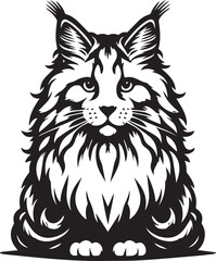 Maine coon cat vector in black and white