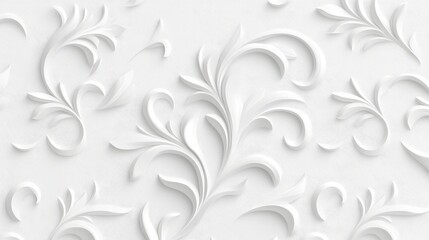 Elegant white floral relief design interior space wall art minimalistic ambiance close-up view