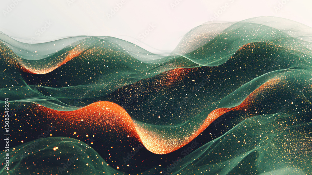 Aufkleber elegant green abstract background with shimmering golden waves, creating mesmerizing visual effect. 