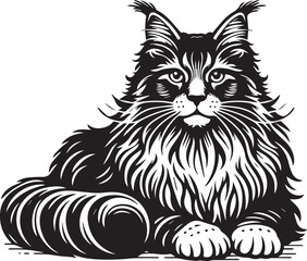 Maine coon cat vector in black and white