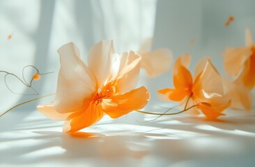 Obraz premium Delicate orange flowers, soft light, studio shot, abstract background