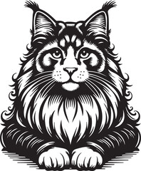 Maine coon cat vector in black and white
